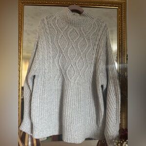 a new day oversized Light Gray Cable Knit Turtleneck Sweater